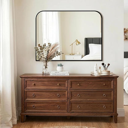 Bathroom Vanity Mirror for Wall, 40" x 30" Black Metal Framed Bathroom Mirror for Mantel, Living Room, Bedroom, Entryway, Fireplace Decor