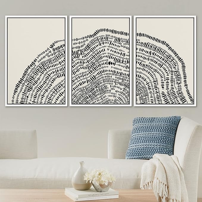 SIGNLEADER Framed Canvas Print Wall Art Set Duotone Geometric Wood Tree Ring Collage Abstract Shapes Illustrations Modern Art Boho Decorative for Living Room, Bedroom, Office - 24"x36"x3 WHITE