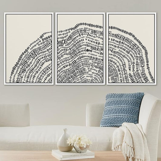 SIGNLEADER Framed Canvas Print Wall Art Set Duotone Geometric Wood Tree Ring Collage Abstract Shapes Illustrations Modern Art Boho Decorative for Living Room, Bedroom, Office - 24"x36"x3 WHITE