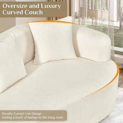 131" Oversized Sectional Sofa for Living Room, Modern Luxury Plush Chenille 4-Seater Extra Deep & Wide Seat Curved Cloud Couch with 4 Throw Pillows, No Assembly Needed, Cream White