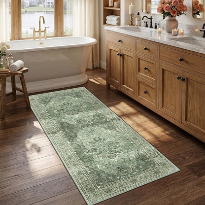RELEANY Area Rugs 2'6"x5' Runner Rug Non Slip Washable for Kitchen Hallway Bedroom Beside Laundry Room Bathroom Rug, Floor Carpet, Dark Green Gray
