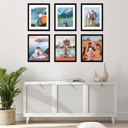 FIXSMITH 11x14 Picture Frame Set of 6, Black Photo Frames Bulk with HD Plexiglass, Display Pictures 8x10 with Mat or 11x14 Without Mat, Multi Picture Frames Collage for Wall Decor