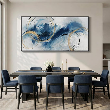 Extra Large Framed Navy Blue Abstract Canvas Wall Art for Living Room, Oversized Minimalist Modern Prints Paintings Artwork for Walls, Horizontal Contemporary Wall Decor for Bedroom Dining Room 36x72