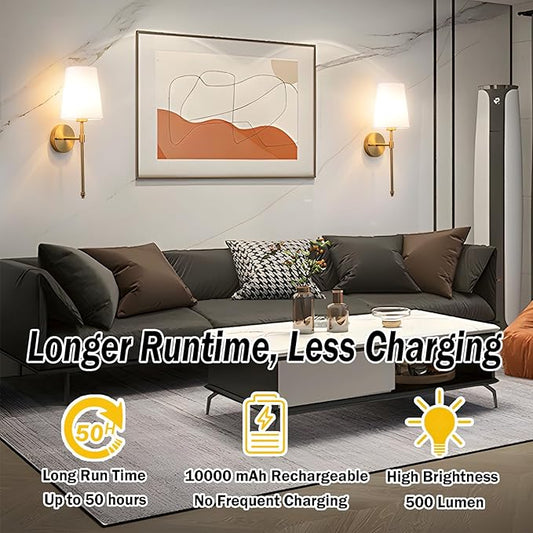 YHCDLAMP Battery Operated Wall Sconces Set of 2, Rechargeable Wireless Wall Lights with 10000mAh Magnetic Bulbs, Up to 50 Hours Runtime, Remote & RGB Dimmable, Brass for Bedroom Living Room Hallway