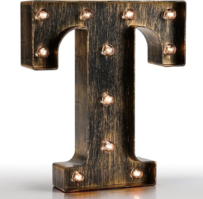 Pooqla Vintage Light Up Marquee Letters with Lights – Illuminated Industrial Style Lighted Alphabet Letter Signs - Coffee Bar Apartment Bedroom Wall Home Initials Decor A-Z