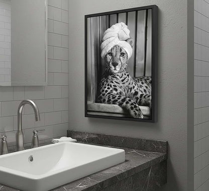 Framed Cheetah Bathroom Canvas Wall Art Trendy Black and White Leopard Painting Picture Wall Decor Poster Print Artwork for Bedroom Living Room Apartment Home Decoration