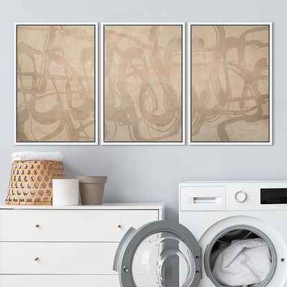 SIGNLEADER Framed Canvas Print Wall Art Set Beige Modern Abstract Line Art Illustrations Minimal Decorative Bohemian for Living Room, Bedroom, Office - 24"x36"x3 White