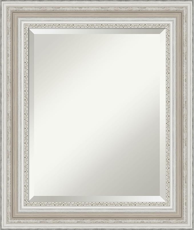 Amanti Art Silver Bathroom Mirror for Over Sink, 26x22 Parlor Silver Rectangle Vanity Mirror, Small Traditional Frame, Hangs Horizonally and Vertically, Bathroom Wall Decor, Beveled Edge