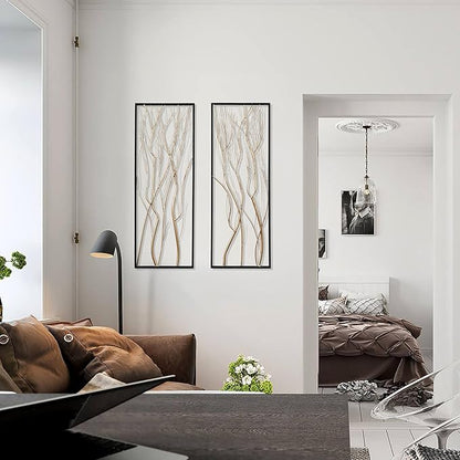 LuxenHome Metal Wall Decor, 36" Luxury Living Room Metal Wall Art, Set of 2 Gold Wall Decor, Bedroom Wall Decorations with Frame for Home, Bedroom, Kitchen, Office, Dining Room, Gold/Black