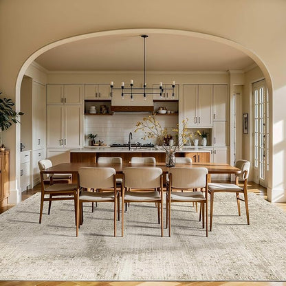 Rugxara 9x12 Area Rugs for Living Room Bedroom, Large Washable Rug, Beige Vintage Retro Boho Rug, Non Slip & Low Pile Faux Wool Carpet for Indoor Dining Room and Kids Room(Beige 9x12ft)
