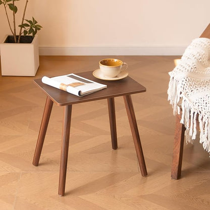 Small Side Table, Mid Century Modern End Tables Living Room, Wood Accent Bed Side Table with Solid Wood for Bedroom, Office, Small Spaces, Walnut Brown