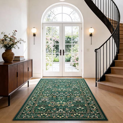 AMADA HOMEFURNISHING 3x5 Entryway Rug Indoor, Non-Slip & Low-Profile Area Rugs with Durable Edge Binding, Floral Pattern, Soft Washable Rug for Bedroom, Entryway and Kitchen