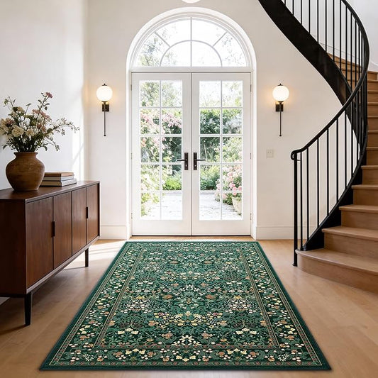 AMADA HOMEFURNISHING 3x5 Entryway Rug Indoor, Non-Slip & Low-Profile Area Rugs with Durable Edge Binding, Floral Pattern, Soft Washable Rug for Bedroom, Entryway and Kitchen