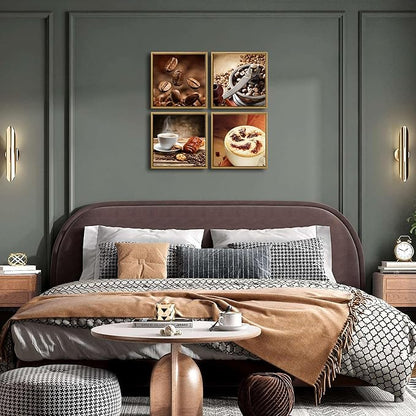 Wieco Art Framed 4 Panels Canvas Wall Art Coffee Bean Kitchen Canvas Prints Wall Art for Living Room Decor Bedroom Home Bathroom Wall Decor