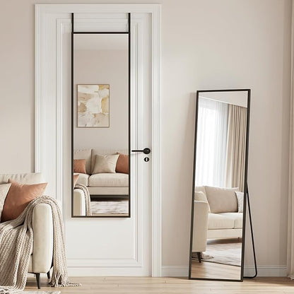 Antok 56''x15'' Full Length Mirror, Shatterproof HD Oversized Floor Mirror with Stand, Aluminum Alloy Frame Leaning Standing or Wall Mounted Mirror for Bedroom Living Room Entryway, Black