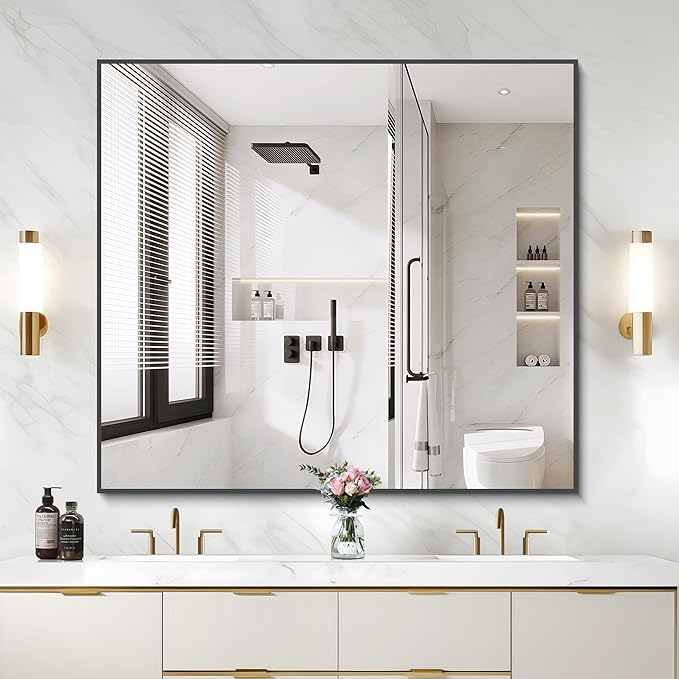 COFENY Black Bathroom Mirror for Wall, 36x40 Inch Rectangle Mirrors with Metal Frame, Modern Rectangular Wall Mirror for Bathroom Living Room, Entryway Hangs Horizontal or Vertical