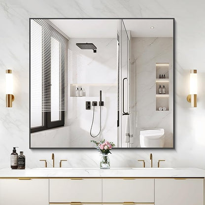 COFENY Black Bathroom Mirror for Wall, 36x40 Inch Rectangle Mirrors with Metal Frame, Modern Rectangular Wall Mirror for Bathroom Living Room, Entryway Hangs Horizontal or Vertical