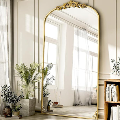 GLSLAND Oversized Vintage Mirror - 72"x 44" Full Length Mirror Large Carved Arched Mirrors with Metal Frame Baroque Full Body for Bathroom/Living Room/Entryway,Gold