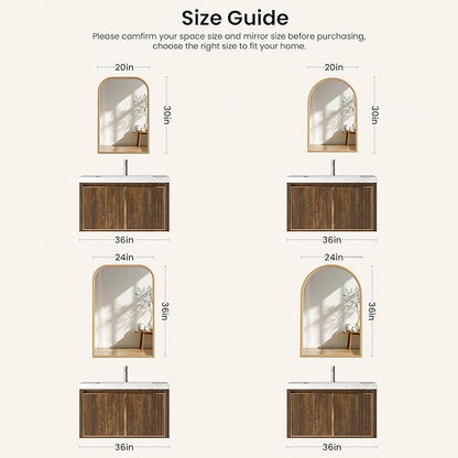 24"x36" Arch Wall Mirror for Wall, Wall Mounted Vanity Mirror for Bedroom, Wood Grain Finish Frame Mirror with Tempered Glass, Vintage Decorative for Bathroom, Entryway, Living Room, Natural