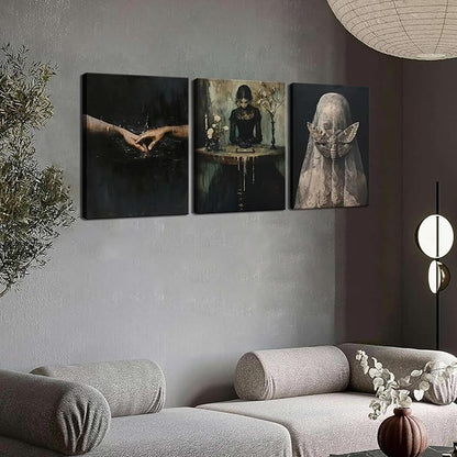Dark Academia Wall Art, Moody Gothic Victorian Canvas Wall Decor Painting, Vintage Creepy Aesthetic Artwork Poster Prints Pictures for Living Room Bedroom 16x24 Inch Framed
