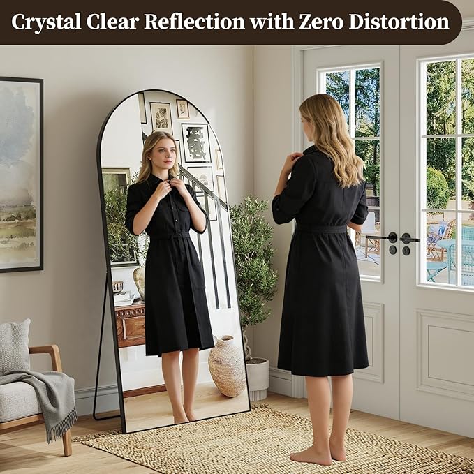 Large Black Full Length Mirror, 71''x32 Arched Floor Mirror for Bedroom, Oversized Full Body Mirror with Stand, Tempered Glass Safety Wall Mirrors for Living Room, Bathroom, Entryway