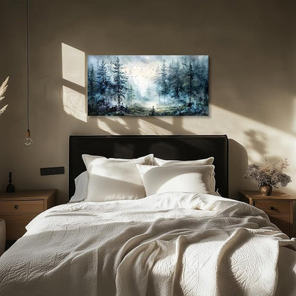 SERIMINO Large Wall Art for Living Room, Landscape Canvas Prints Paintings, Foggy Forest Pictures Wall Decor Aesthetic, Pine Trees Modern Home Decor, Bedroom Bathroom Office Artwork 24"X48"