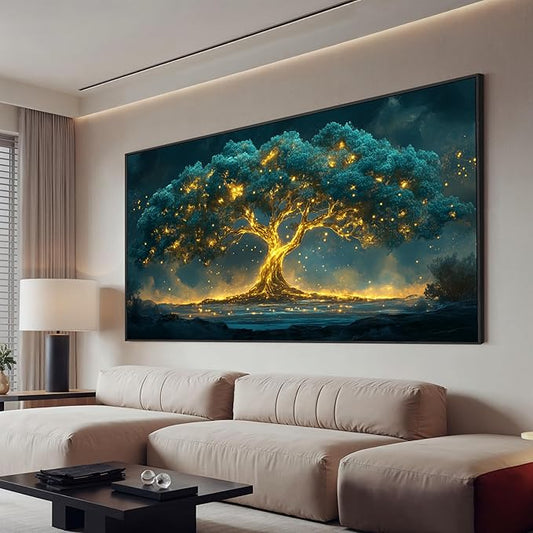 Canvas Framed Wall Art Decor Artwork for Walls Oversized Green Gold Wall Art Prints Large Tree of Life Wall Art for Living Room Canvas Art Wall Decor Modern Home Office Aesthetic Wall Art Decor 29" x 58"