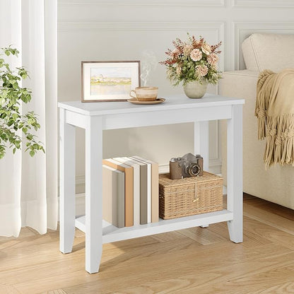 Hoctieon End Table with Double Storage Shelves, Sturdy Wooden Side Table for Living Room, Bedroom, Modern Nightstand Sofa Table for Small Spaces, White, Set of 2