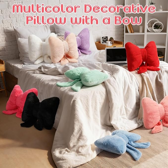 10 Pcs Pink Bow Pillows Bulk, 10 Colors 12 x 9 Inch Soft Bow Pillows Decorative for Bed Aesthetic Throw Pillow Small Coquette Bow-shaped Plush Pillow for Couch Chair Sofa Room Home Car Decor Gifts