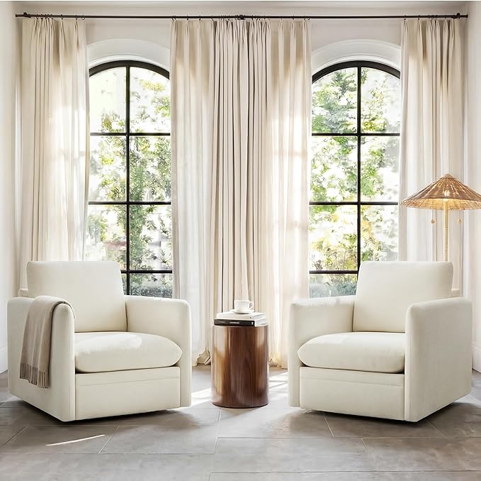 360° Swivel Accent Chair Set of 2,Upholstered Armchair with Deep Seat, Sturdy Metal Base for Living Room,Nursery,Bedroom,Linen