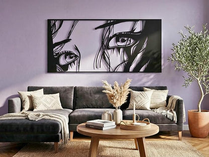 Vailla Wall Art Decor Minimalist Abstract Woman Eyes Wall Decoration Wooden Modern 3D Sculptures Line Drawing Art Decor Female Wall Hanging for Bedroom Kitchen Bathroom Living Room