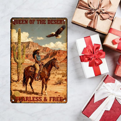 CowGirl Metal Sign CowGirl Queen Of The Desert Fearless Free Metal Poster Home Club Man Cave Sign 16x12 Inch