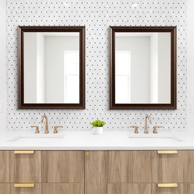 Kate and Laurel Galiano Traditional Framed Rectangle Bathroom Vanity Mirror, 27 x 33, Bronze, Classic Rectangular Bathroom Mirror for Over Sink or for Use as Entryway or Living Room Decor