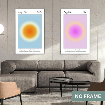 Gradient Aura Angel Numbers Poster Sets for Room Aesthetic Inspirational Quotes Wall Art Paintings Abstract Minimalist Room Wall Decor - 11x17in LAMINATED - No Frame (444, 555, 666 - Angel Numbers)