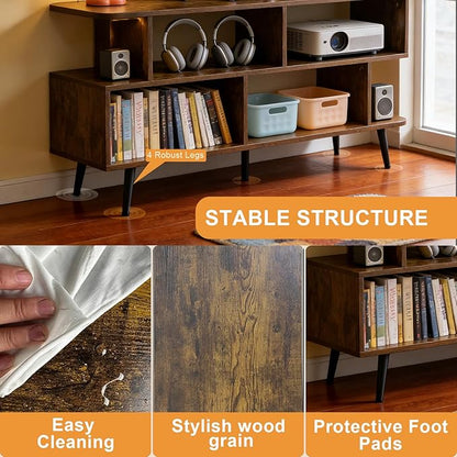Lightdot 55 Inch TV Stand, up to 65 Inch TVs, Large Storage for Collection with 6 Open Shelves, Sturdy Media Console Table for Living Room/Entrance/Kitchen/Sofa Cabinet, Easy Assembly, Amber
