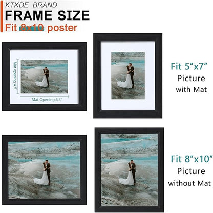 KTKDE 8x10 Picture Frame Real Glass, Display Pictures 5x7 with Mat or 8x10 Without Mat, Modern Style Wood Composite Frame,Black Gallery Wall Frame & Table Top Display，best gift