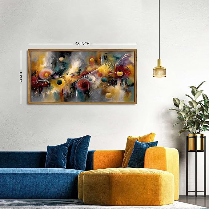 Framed Graffiti Abstract Canvas Wall Art Modern Minimalist Painting for Bedroom Watercolor Neutral Fantasy Circle Vortex Picture Wall Decor Geometric Artwork for Bathroom Living Room Decoration 24x48