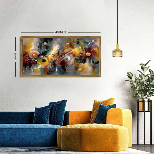 Framed Graffiti Abstract Canvas Wall Art Modern Minimalist Painting for Bedroom Watercolor Neutral Fantasy Circle Vortex Picture Wall Decor Geometric Artwork for Bathroom Living Room Decoration 24x48