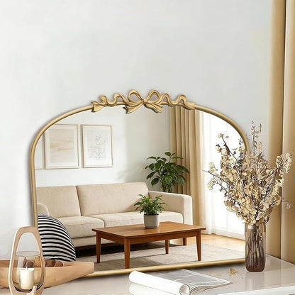 Besdomus Antique Arched Gold Mirror: 32"x24" Large Arch Bow Antique Wall Mounted Mirror - Baroque Traditional Ornate for Living Room/Fireplace/Bathroom- Home Decor for Homemakers