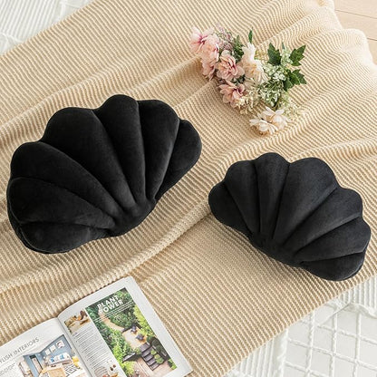 Shell Pillow, Shell Shaped Decorative Throw Pillows with Velet for Couch Bed, Cute Seashell Beachy Room Decor Aesthetic Throw Pillows for Bedroom Living Room(13x10 Inches, Black)