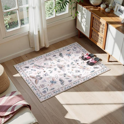 Lahome Insect Washable Rug, 2x3 Kitchen Rugs for Entryway Bathroom, Soft Door Mat Indoor Entrance Ultra-Thin, Small Non-Slip Throw Carpet for Bedroom Entry Vionnet, Pink