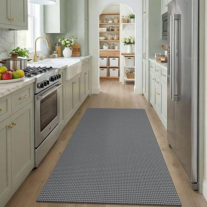 KOZYFLY Washable 4x5 Entry Woven Area Rug, Braided Throw Rugs for Entryway, Non Slip Door Mat Indoor Entrance, Flatweave Carpet for Foyer, Bedroom, Dining, Office, Grey/Dark Grey