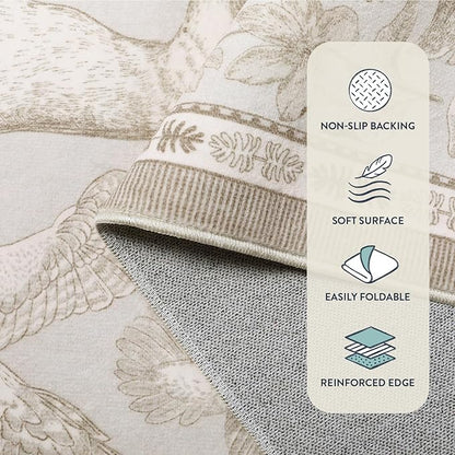 Lahome 5x7 Washable Area Rugs, Dorval Boho Deer Rugs for Living Room, Neutral Botanical Non Slip Low Pile Soft Carpet for Bedroom Dining Room Nursery Office Home Decor Beige