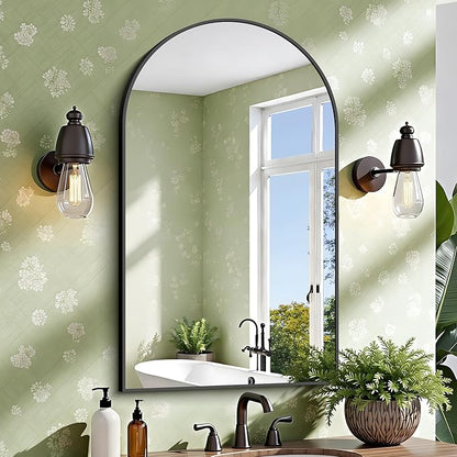 CIRCUMI Arched Wall Mirror, 24"x40" Black Arched Mirror with Tempered Glass, Metal Frame, Large Size for Bathroom, Living Room,Entryway,Over Sink, Arch Mirror for Decor,Shatterproof&Crystal-Clear