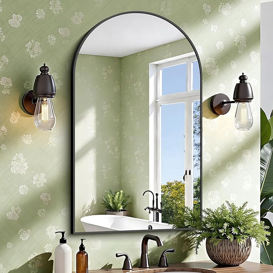 CIRCUMI Arched Wall Mirror, 24"x40" Black Arched Mirror with Tempered Glass, Metal Frame, Large Size for Bathroom, Living Room,Entryway,Over Sink, Arch Mirror for Decor,Shatterproof&Crystal-Clear