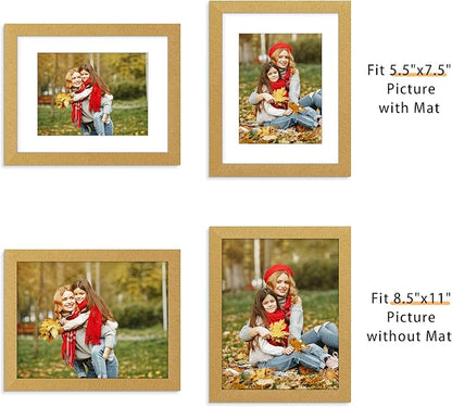 Picrit 8.5x11 Picture Frame Set of 12, Display 6x8 with Mat or 8.5 x 11 without Mat, Photo Frames for Wall Mounting or Table Top Display, Gold