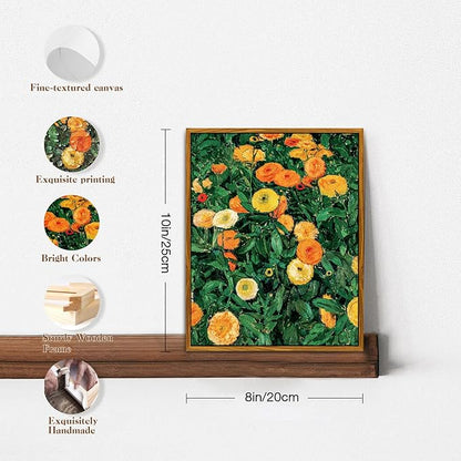 crmotu Vintage Framed Wall Art, Flower Market Aesthetic Art Prints, Botanical Floral Canvas Pictures, Daisy Nature Wall Decor Oil Paintings, Retro Bedroom Kitchen Office Desktop Small Artwork 8x10in