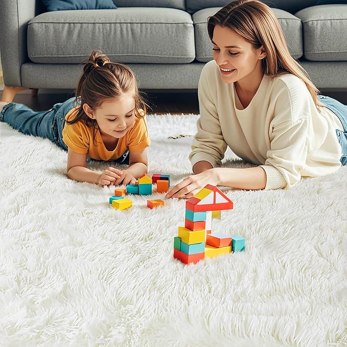 KICHOWUA Area Rug 5x7 Cream White Fluffy Shag for Girl Bedroom,Ultra Soft Plush Fuzzy Washable Thickened Non-Slip Floor Carpet,Modern Furry Shaggy Rug for Living Room Nursery Kids Boy Dorm,Ivory