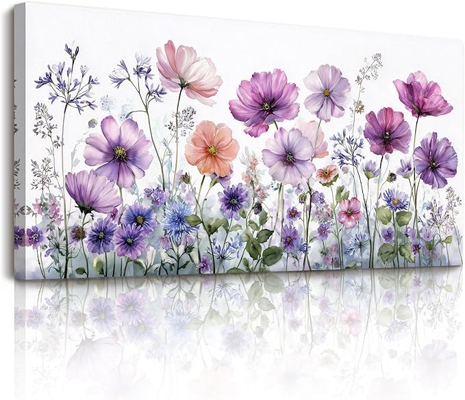 SERIMINO Large Wall Art, Floral Wall Art, Nature Wall Decor, Watercolor Purple Flowers Painting Prints, Botanical Canvas Pictures for Living Room Bedroom Bathroom Kitchen Rustic Farmhouse 20"x40"