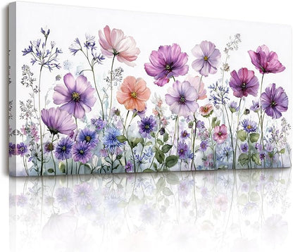 SERIMINO Floral Wall Art, Large Wall Decor, Flower Wall Art, Colorful Wildflowers Decoration Prints, Rustic Aesthetic Painting, Nature Pictures for Living Room Bedroom Dining Room Farmhouse 24"x48"